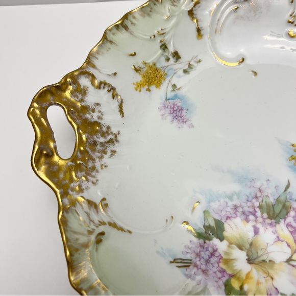 Vintage CT Carl Tielsch Germany Purple Yellow Floral Gilt Porcelain Shallow Bowl - Picture 6 of 15